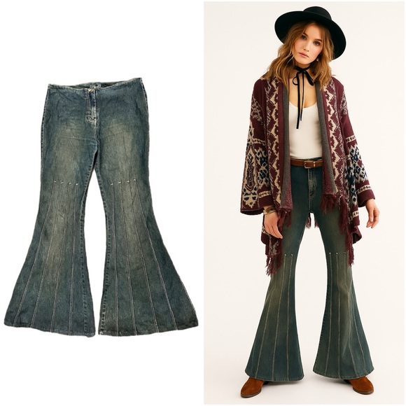 VINTAGE | GARAGE Y2K Flare Bell Denim Jeans - Picture 1 of 9